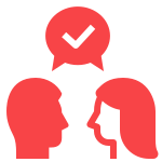 Icon of two people looking at each other with a speech bubble above them